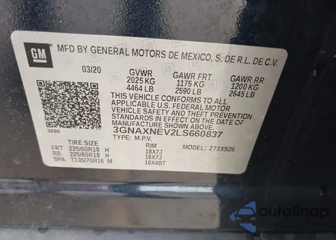 2020 Chevrolet Equinox Fwd Premier 1.5L Turbo from USA, damaged, VIN 3GNAXNEV2LS660837